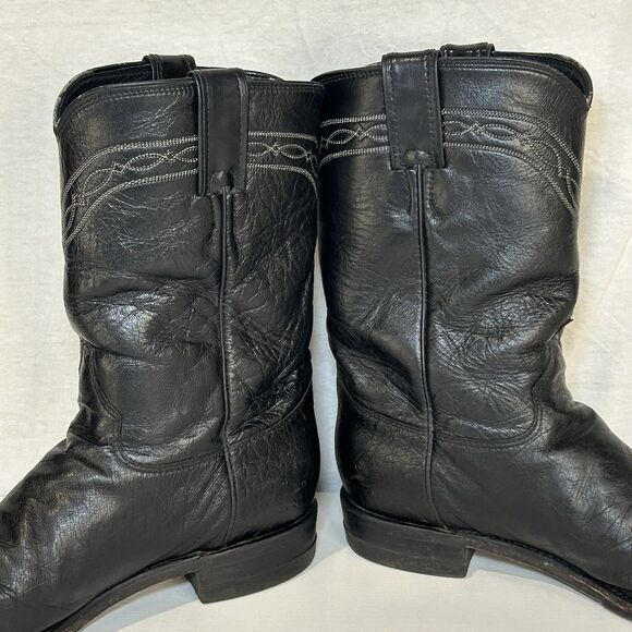 Vintage Justin USA Made Smooth Black Ostrich Leather Roper Western Boots 9.5D - Picture 3 of 7
